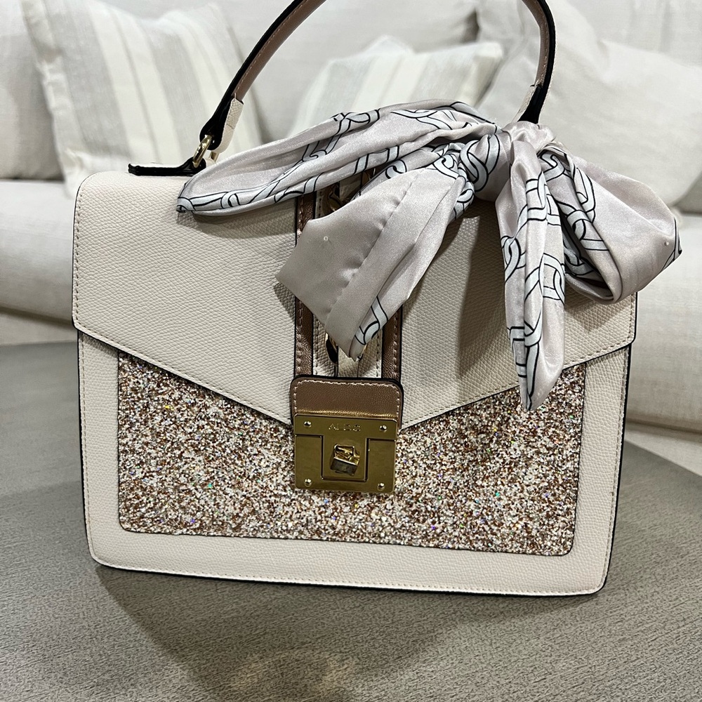 Aldo Beige and Gold Glitter Crossbody Bag